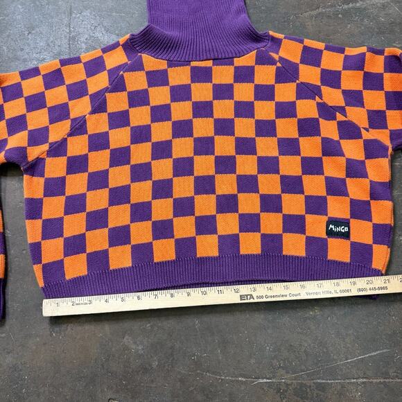 MINGA LONDON Turtleneck Checkered Sweater Cropped M/L Womens Knit Pullover - Picture 7 of 8